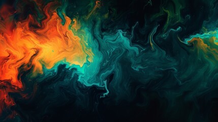 Obraz premium Fluid abstract art presenting a mesmerizing interplay of colors, with waves of orange and turquoise creating a visually striking effect