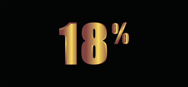 18 percent on black background, 3D gold isolated vector image