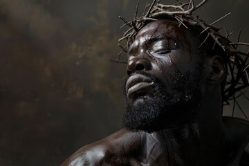 A man with a cross on his head and a wound on his face