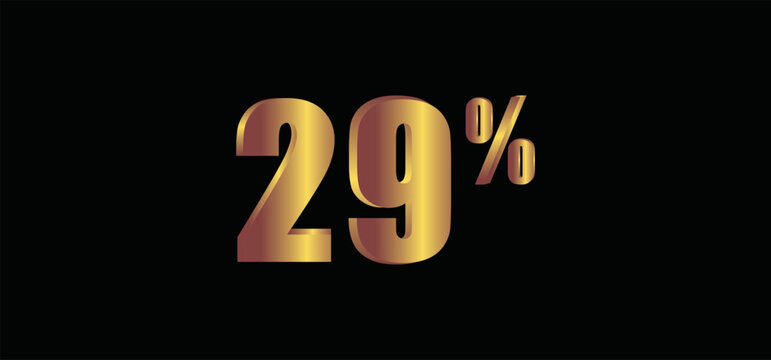29 percent on black background, 3D gold isolated vector image