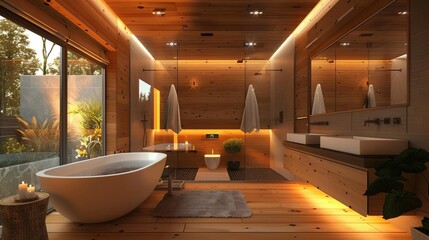Sleek and Stylish Loft Bathroom Interior, Showcasing Contemporary Design and Luxurious Amenities, Inviting Home Decor