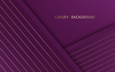 Abstract purple background with gold diagonal lines. Luxury styles, vector illustration