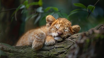 Sleeping cute animal in nature, wildlife photography - obrazy, fototapety, plakaty