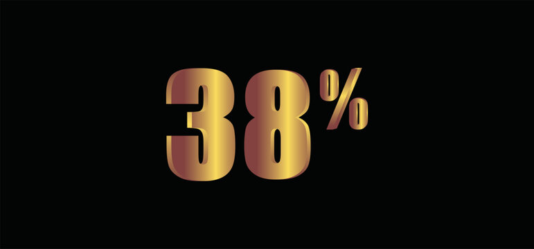 38 percent on black background, 3D gold isolated vector image