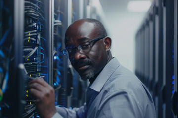 IT professional working in a server room