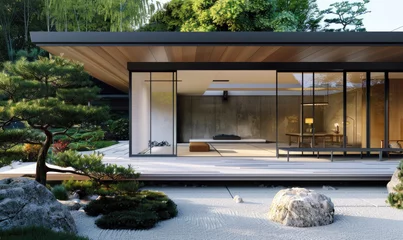 Papier Peint photo Destinations A minimalistic villa with very nice Japanese garden landscape