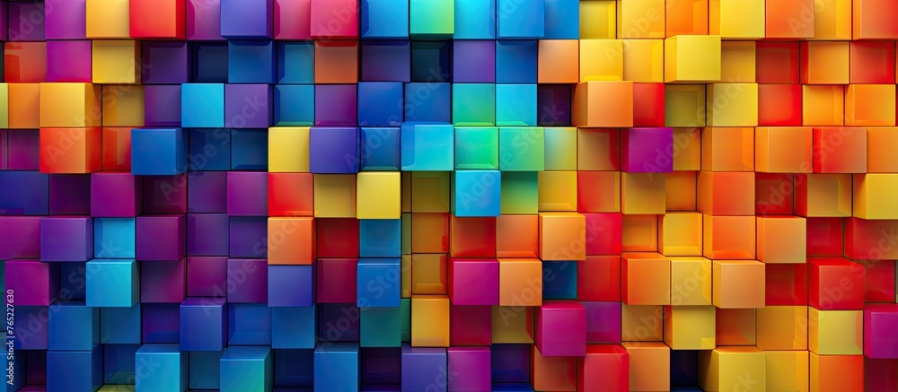 Poster a vibrant display of colorfulness, with a pattern of colorful squares in varying tints and shades on