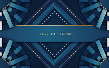 Abstract polygonal blue shapes and golden lines.  Luxury styles. Vector Illustration