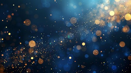 Abstract background with dark blue and gold particles, Christmas golden light shine bokeh on navy blue, gold foil texture, holiday concept illustration - obrazy, fototapety, plakaty