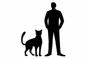 Man with cat silhouette on white background