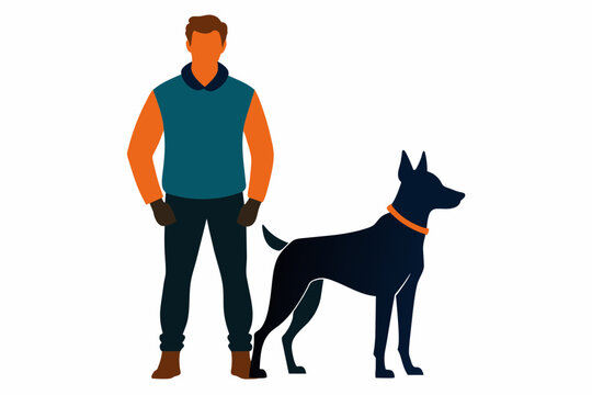 Man with dog silhouette on white background