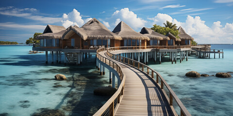 beach resort  in maldives - obrazy, fototapety, plakaty
