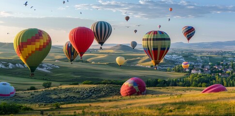 Rural beauty and charm captured in a picturesque balloon field