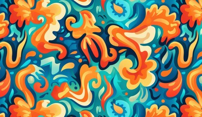 Fototapeta na wymiar pattern with colorful abstract shapes, their forms and colors evoking the spirit of Mexican folk art wallpaper in vibrant hues Generative AI