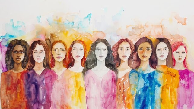 Empowered Female Leaders Unite for International Women's Day, Inspiring Watercolor Painting