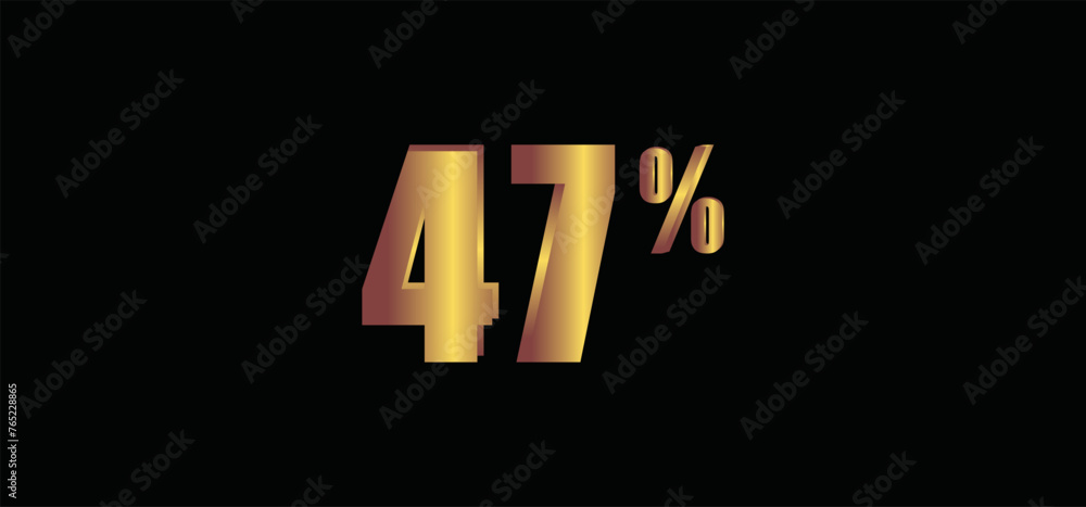 Wall mural 47 percent on black background, 3d gold isolated vector image