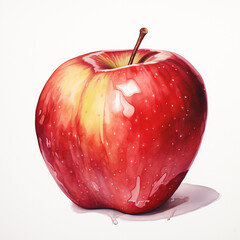 an half eaten red apple on a white background, illustration сreated with Generative Ai