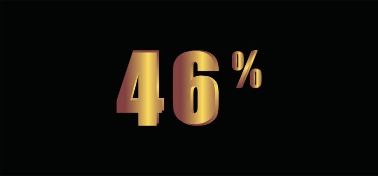 46 percent on black background, 3D gold isolated vector image
