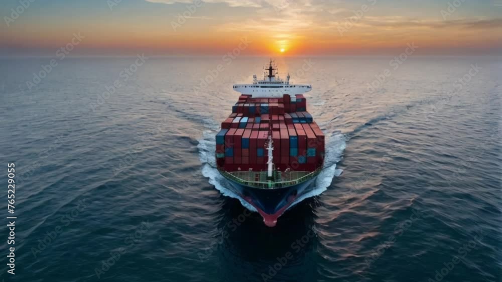 Wall mural Cargo ship sailing in the ocean carrying shipping, ship in the sea.