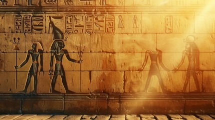 Mysterious Ancient Egyptian Hieroglyphs on Stone Wall, Archeological Discovery Illustration