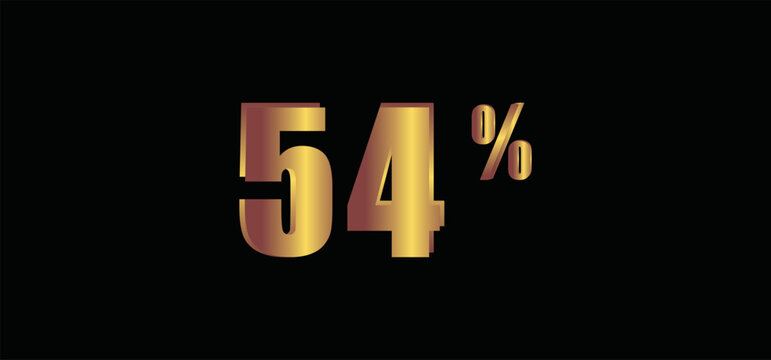 54 percent on black background, 3D gold isolated vector image