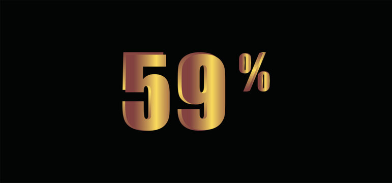 59 percent on black background, 3D gold isolated vector image