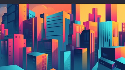 Vibrant Abstract Cityscape with Colorful Geometric Shapes, Modern Urban Art Illustration