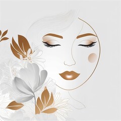 Abstract female face in one line. Woman face with flowers Surreal Line art female floral girl. Minimalism Abstract modern Continuous single line woman face portrait
