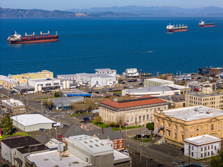 Drone View of Astoria Oregon Cityscape Columbia River