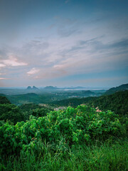 View of the mountains during sunrise in Wang Kelian, Perlis, Malaysia.