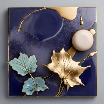 Cuadro art&iacute;stico echo de porcelana con detalles de naturaleza, hojas.