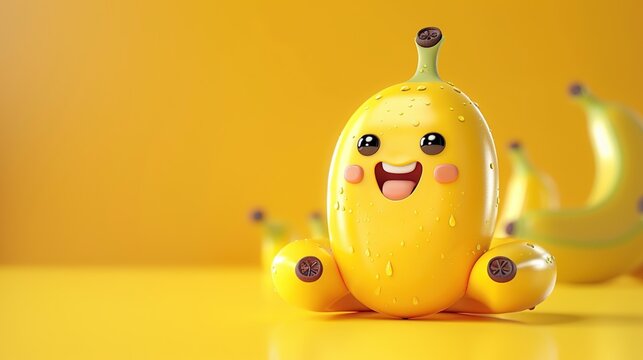 3d rendering a character cute cartoon yellow banana.