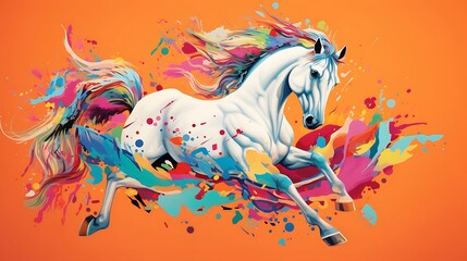 A Vibrant Shirt Print Showcasing a Graffiti Horse in Urban Splendor - obrazy, fototapety, plakaty
