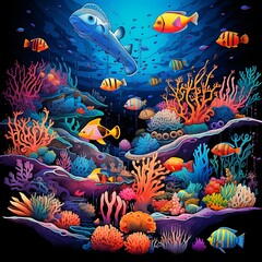Fototapeta na wymiar A Whimsical and Artistic Shirt Print Showcasing Colorful Marine Life