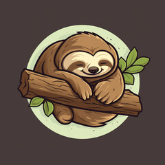 Obraz premium Emblem logo of a sloth sleeping, 2D flat illustration сreated with Generative Ai