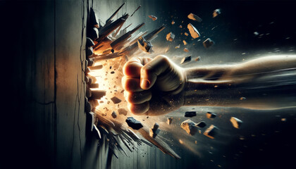 Powerful Punch Breaking Through Wall - Action Concept