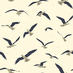 Seamless Seagull Pattern on Sky Blue