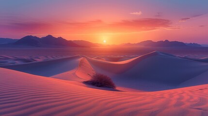 Sunset over desert with mountains, creating beautiful natural landscape