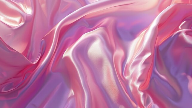 A vivid depiction of lustrous satin fabric swirling in pinks and purples, perfect for illustrating luxurious textiles or abstract concepts