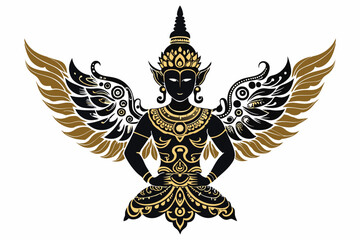 Thai arts angel, pattern silhouette on white background