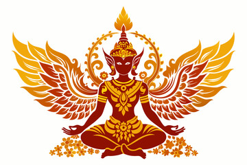 Thai arts angel, pattern silhouette on white background