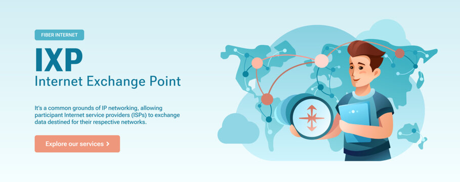 IXP Internet Exchange Point Ad Banner - Network Infrastructure and Global Internet Connection, Man