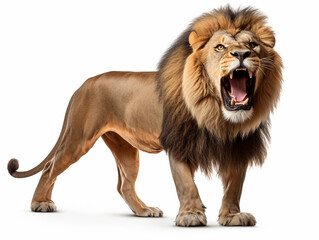 A majestic lion roaring isolated on white background cutout сreated with Generative Ai