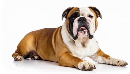 English Bulldog - Canis lupus familiaris - large stocky breed of domestic animal brown and white...