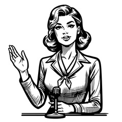 A confident woman speaks. Illustration in a bold Pop Art style. Perfect for education, coaching, political themes.