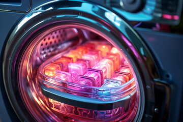 Led lamp inside a washing machine close-up. 3d rendering