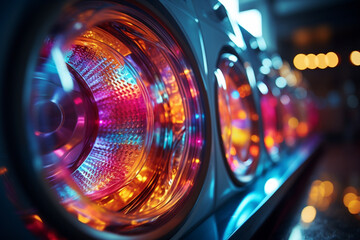 Led lamp inside a washing machine close-up. 3d rendering