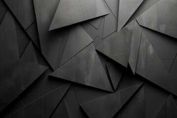 Abstract black and white geometric background with triangles and geometric shapes in a minimalistic, monochromatic design on a dark grey paper Generative AI - obrazy, fototapety, plakaty