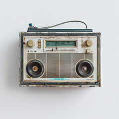 Metal retro radio on a grey background