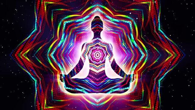 Silhouette of a Meditating Person with Kaleidoscope effect